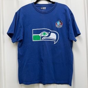NFL SEATTLE SEAHAWKS RETRO LOGO STEVE LARGENT #80 HALL OF FAME T SHIRT LARGE